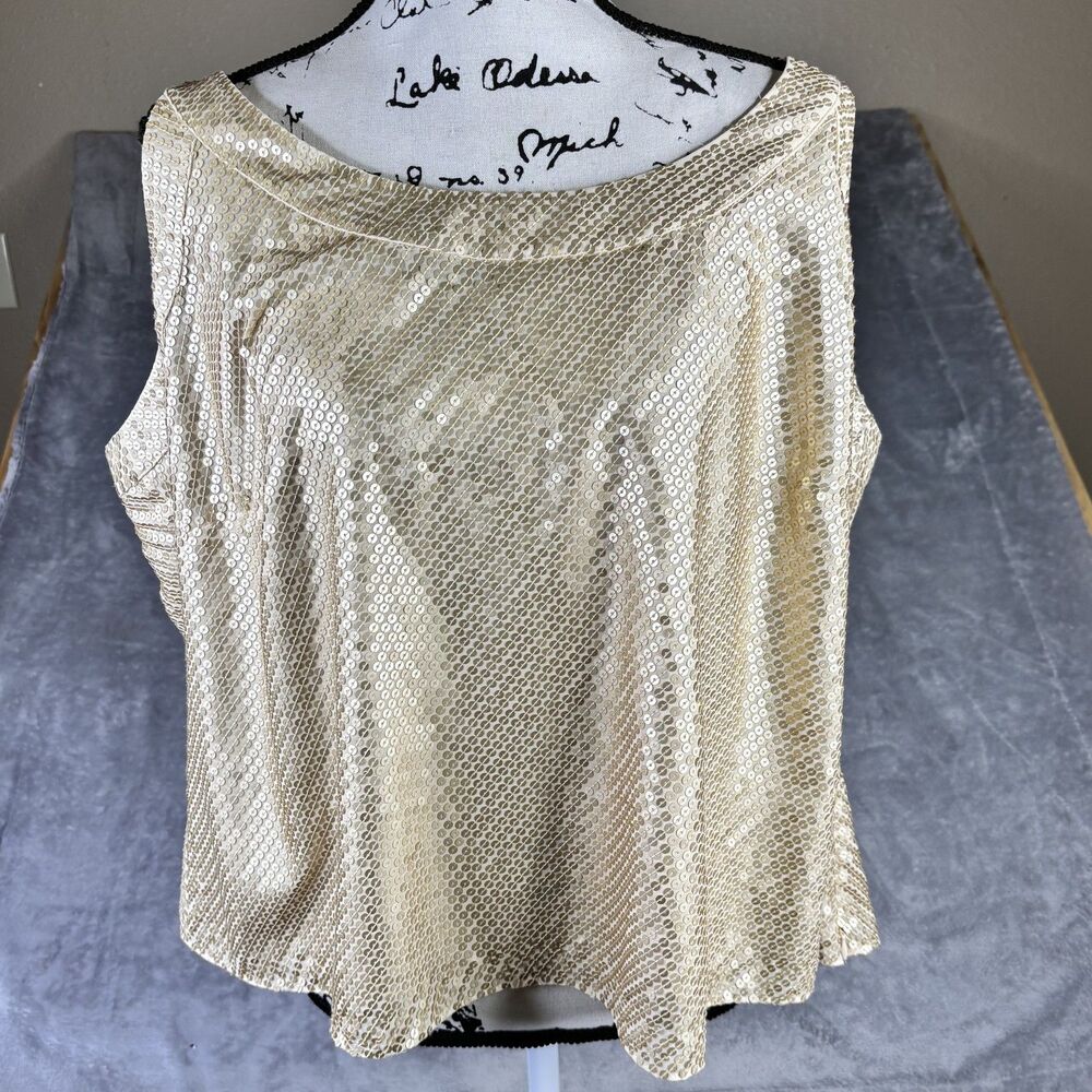 Talbots Tank Top Womens 22W Gold Sequin Sleeveless Blouse Lined Party Petite‎
